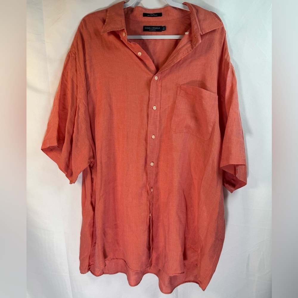 Daniel Cremieux Men’s Coral Short Sleeve Linen Button Up Shirt 2X